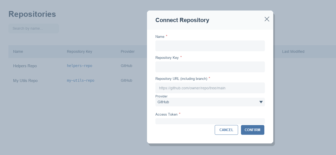 Connect Repository dialog
