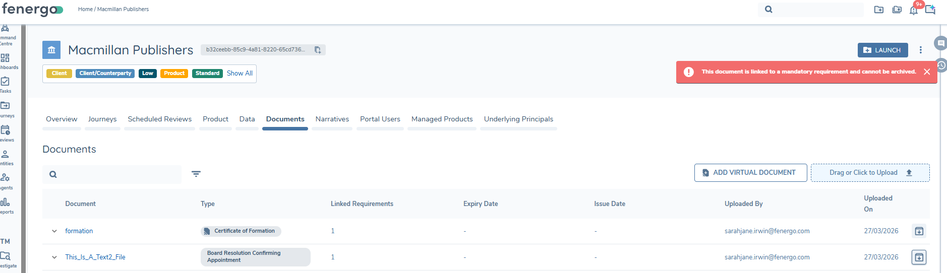 Archiving Linked Document Error