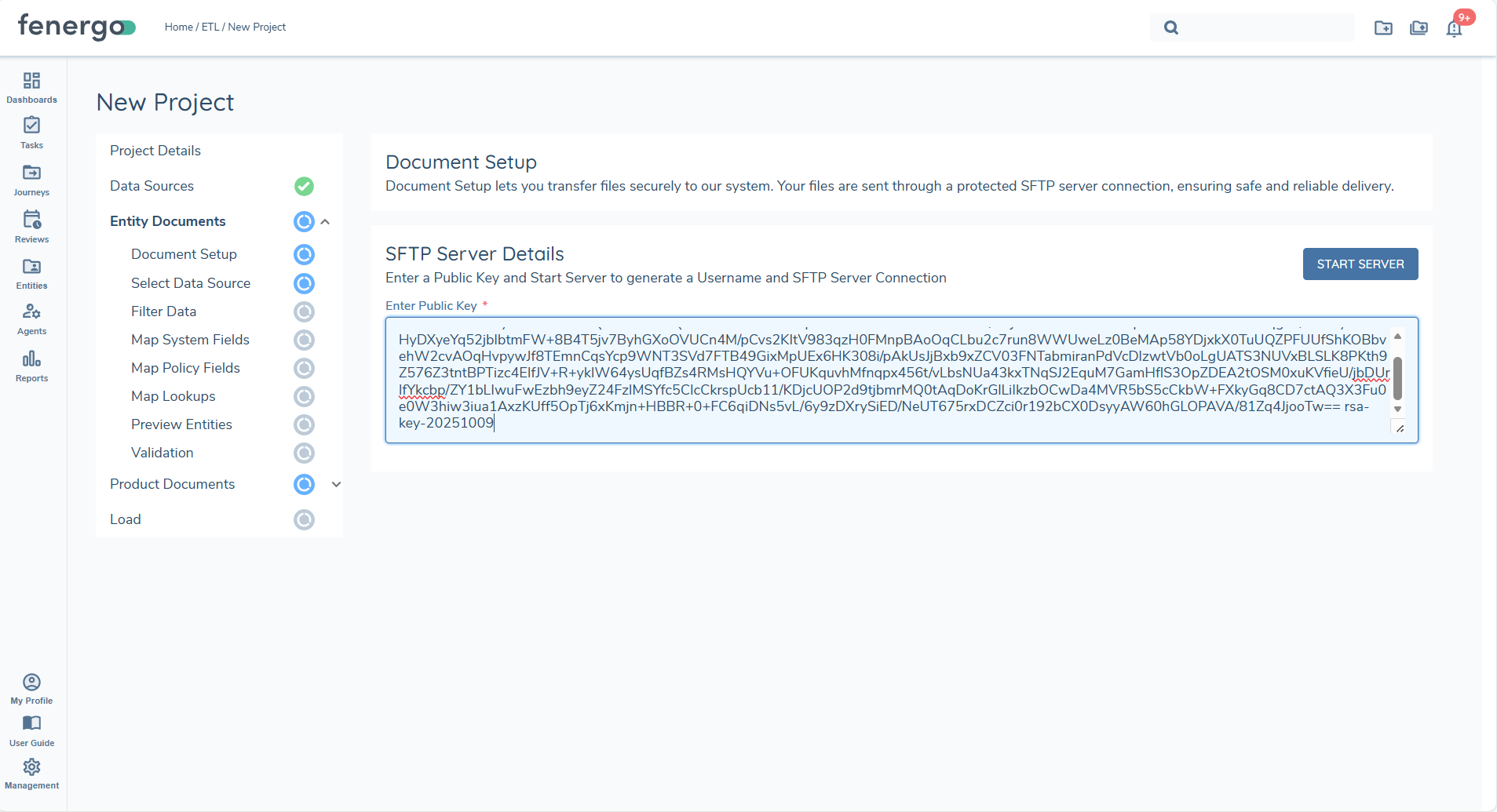 SFTP Server Details - Enter Public Key