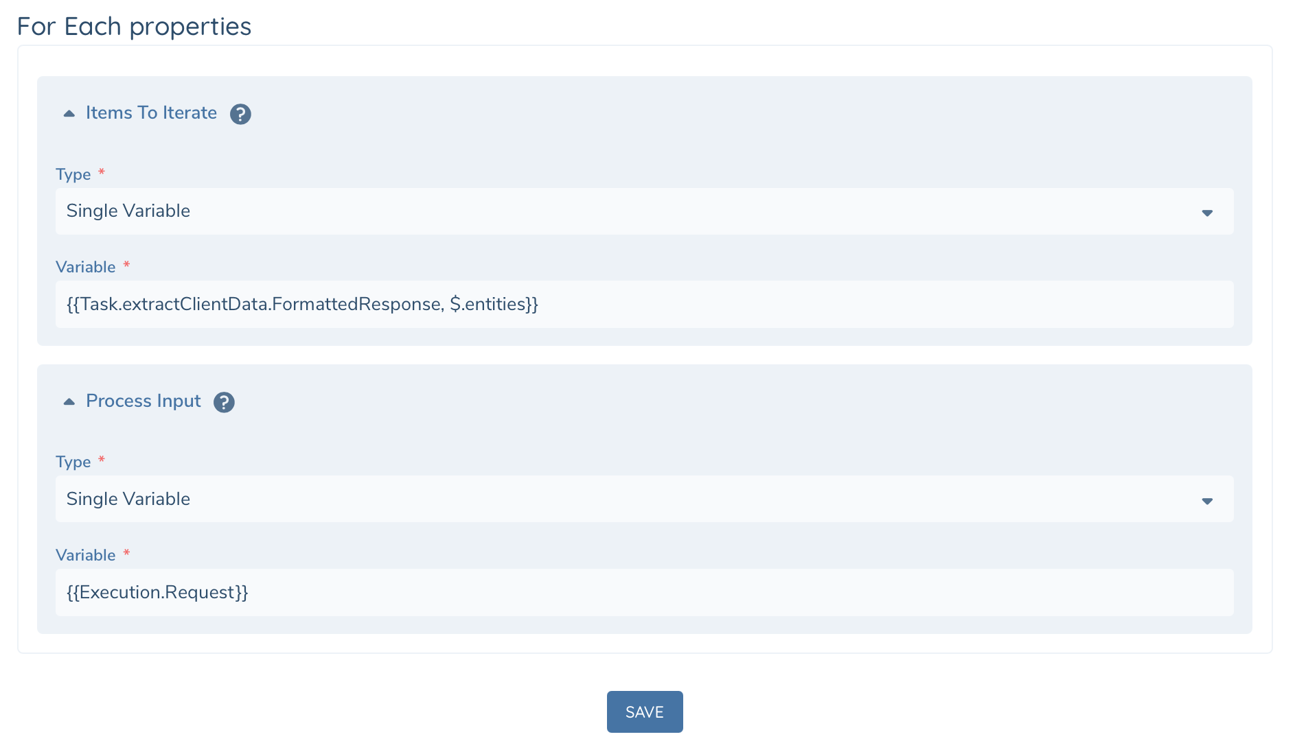 ForEach Task Options