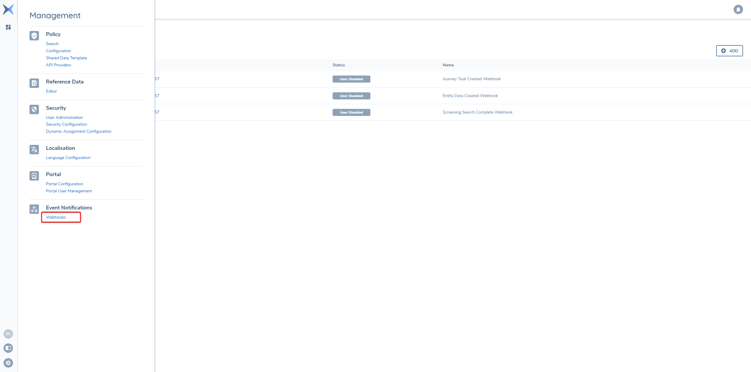 Accessing the Webhooks UI