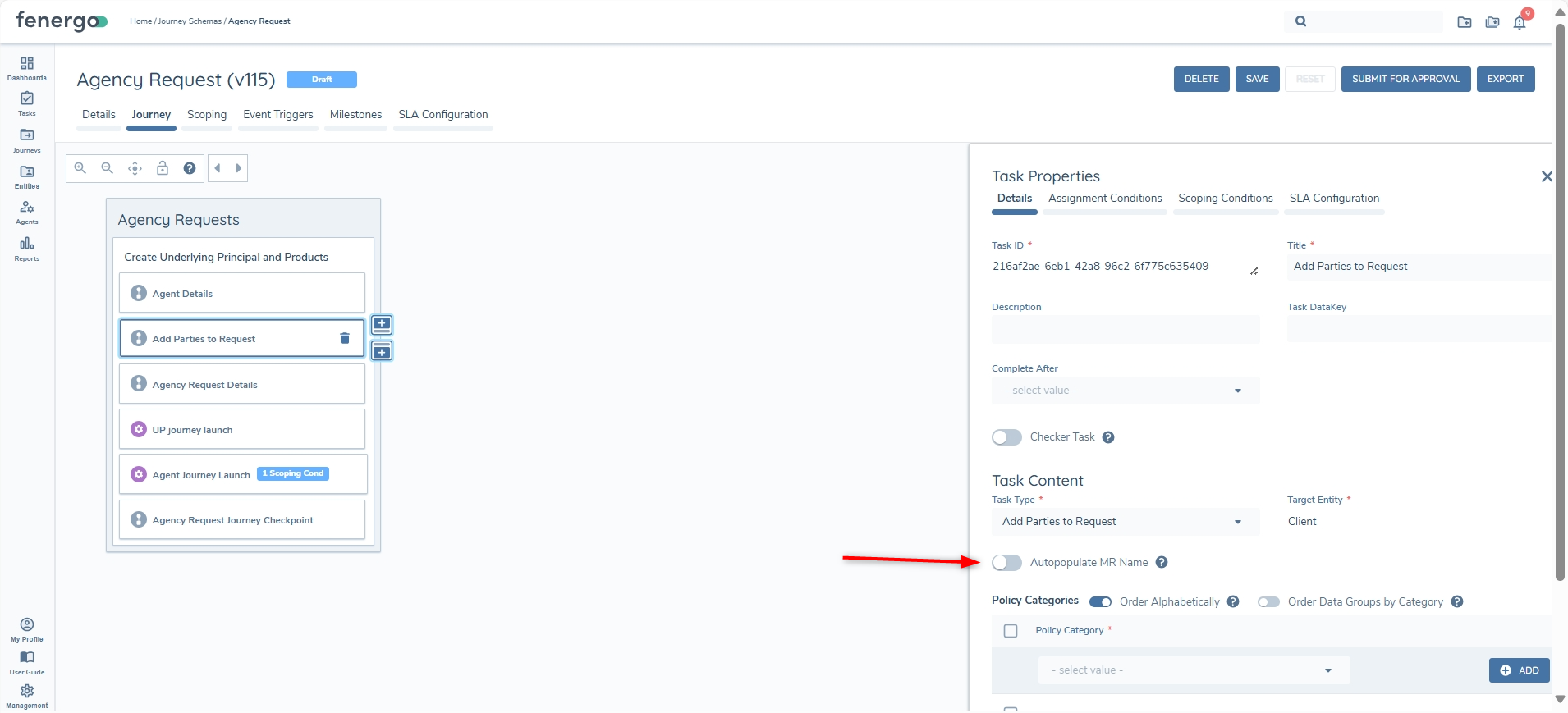 Add Parties MR Name toggle