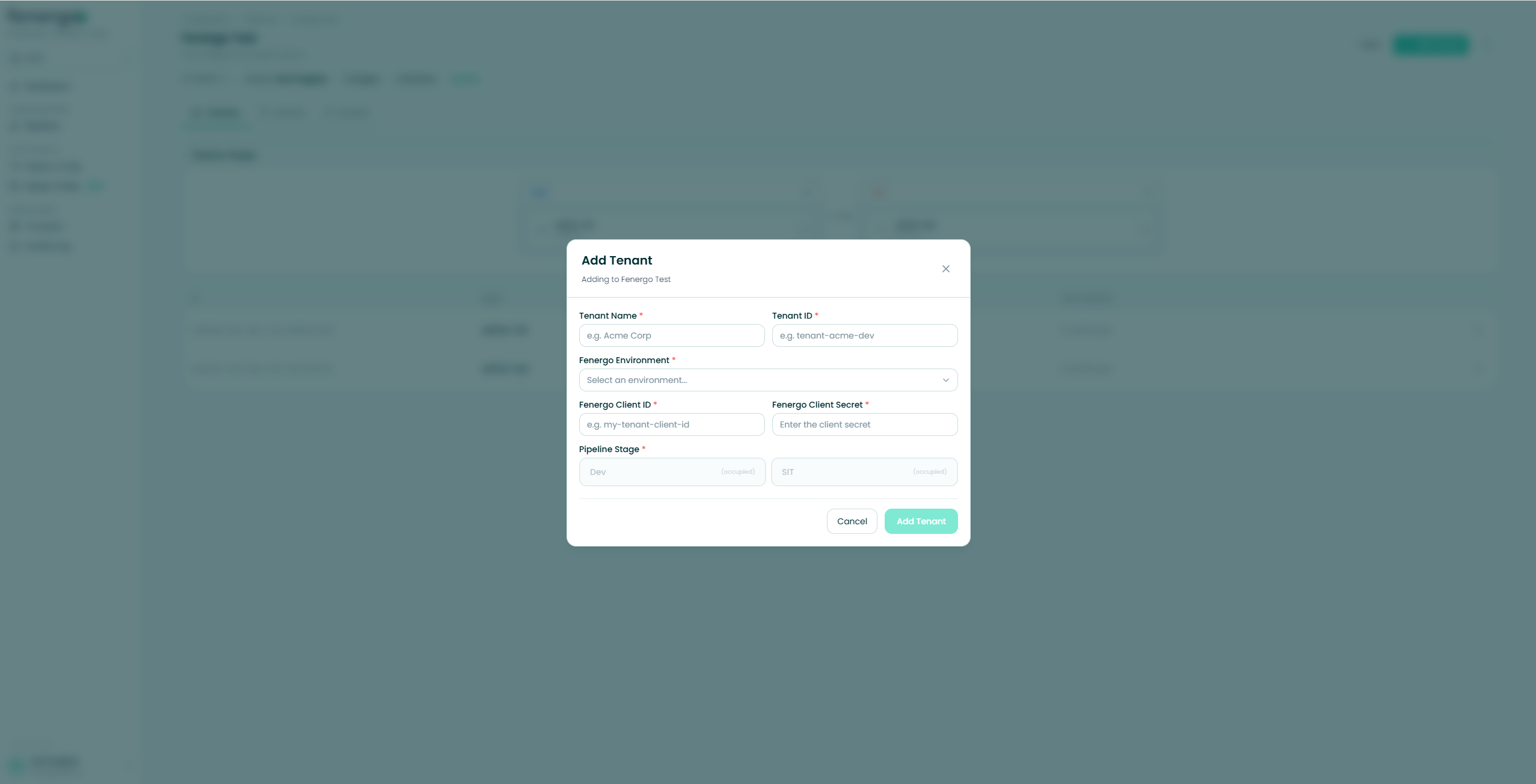 Add Tenant form