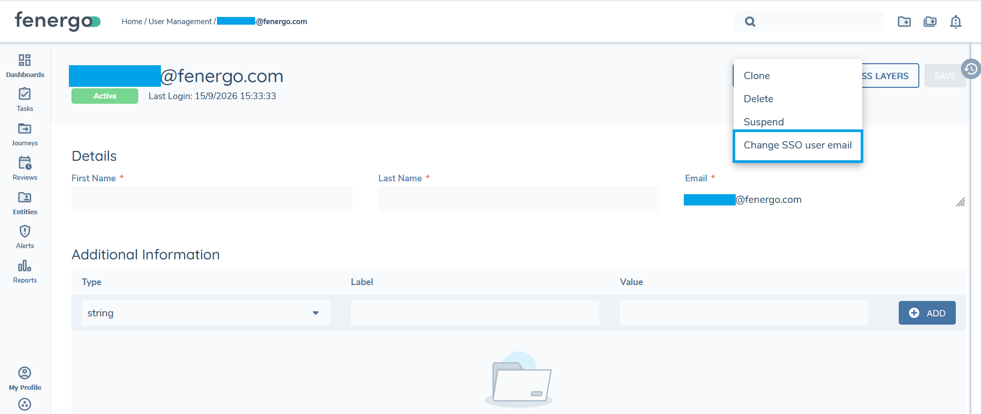 Change SSO User Email Menu Option