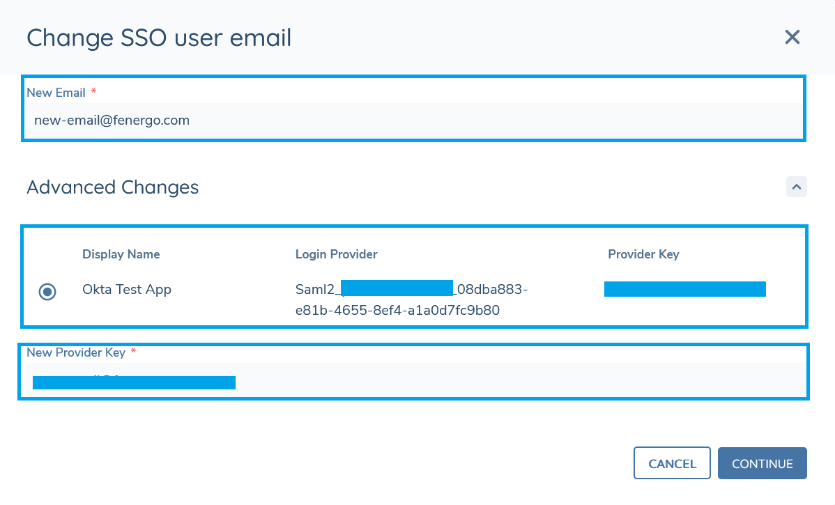 Change SSO User Email Modal