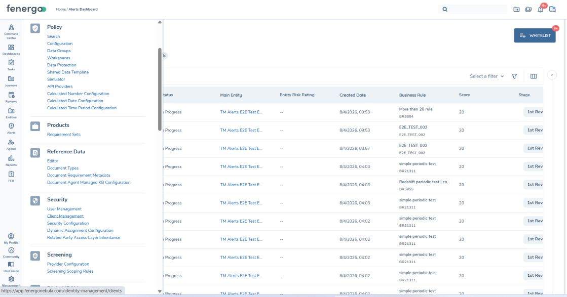 Client Management navigation in the target tenant