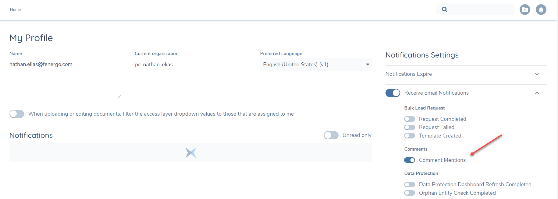Setting to Receive Comment Mention Notifications