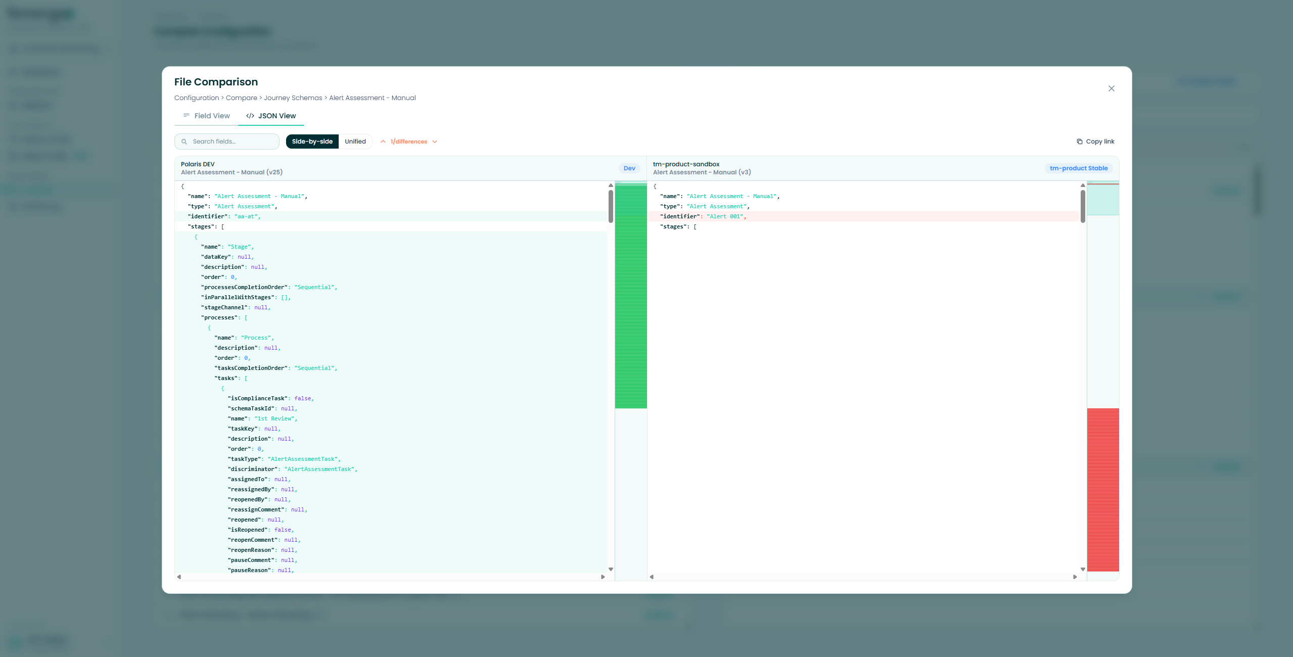 Compare — file diff in JSON View