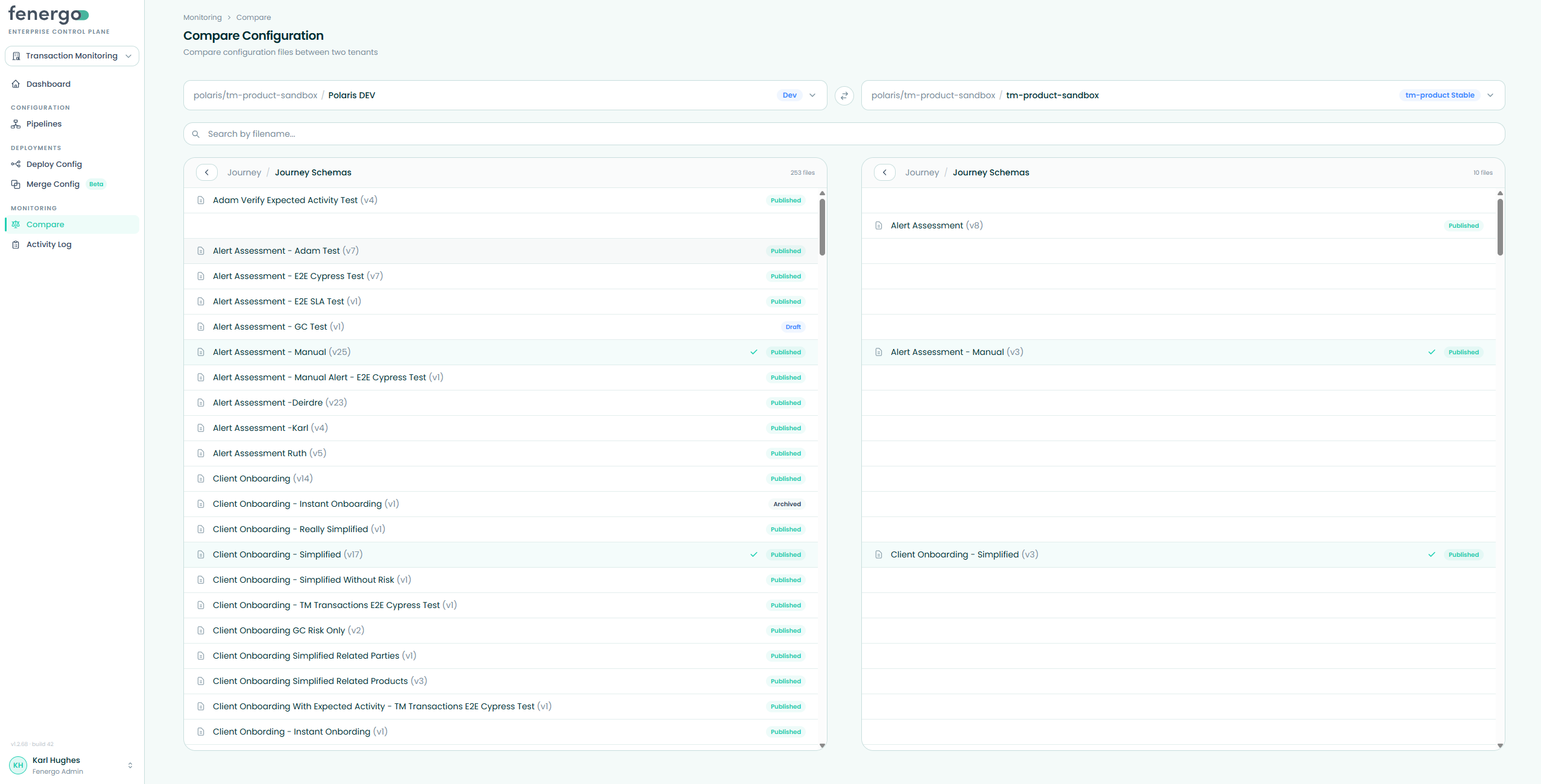 Compare — browsing domains and files