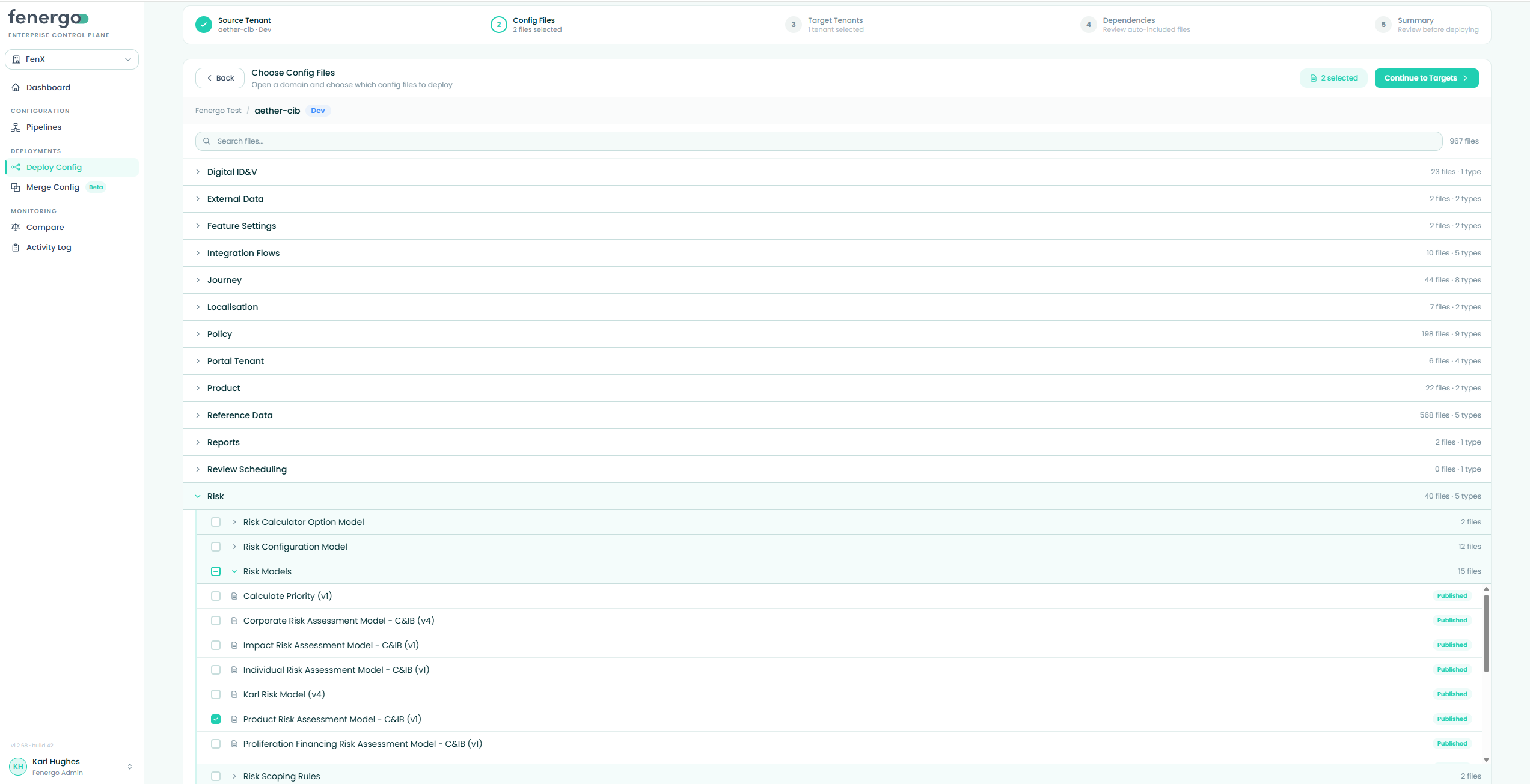 Deploy Config — Step 2: choosing config files