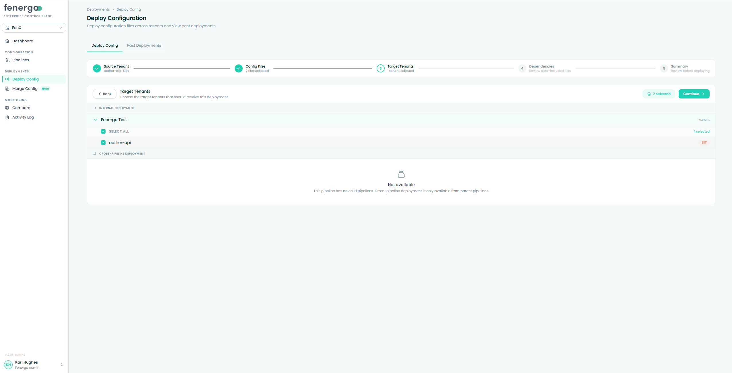 Deploy Config — Step 3: choosing target tenants