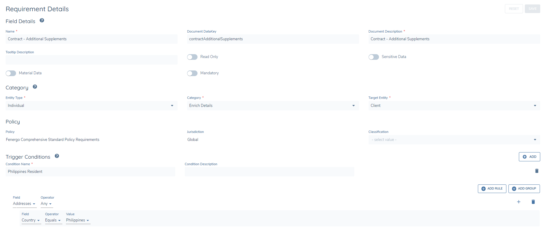 eSig Document Requirement Example