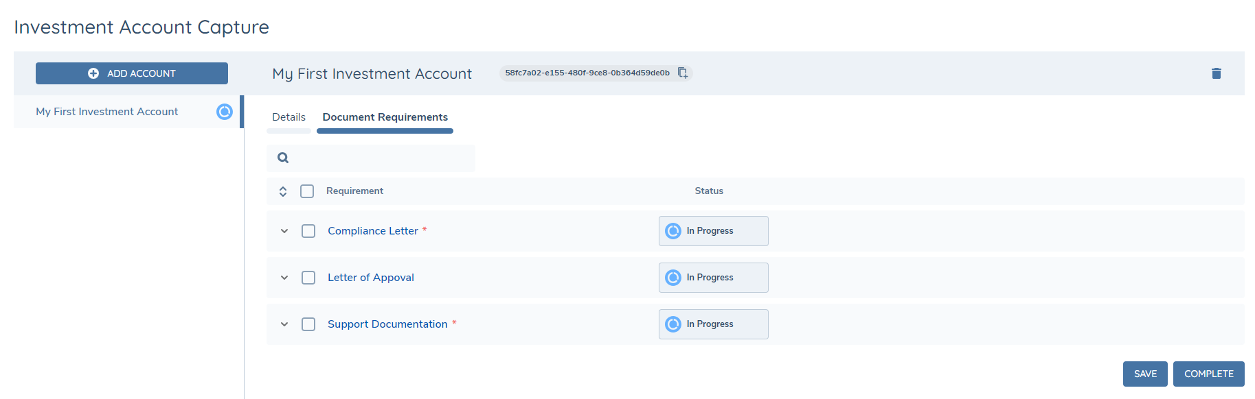 Document Requirement Tab