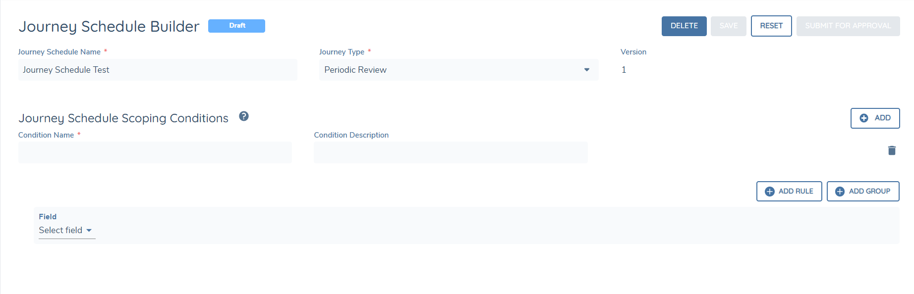 Journey Schedule Builder - Save/Delete