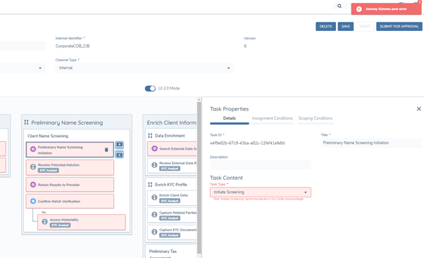 Journey Schema Save Error - Screening