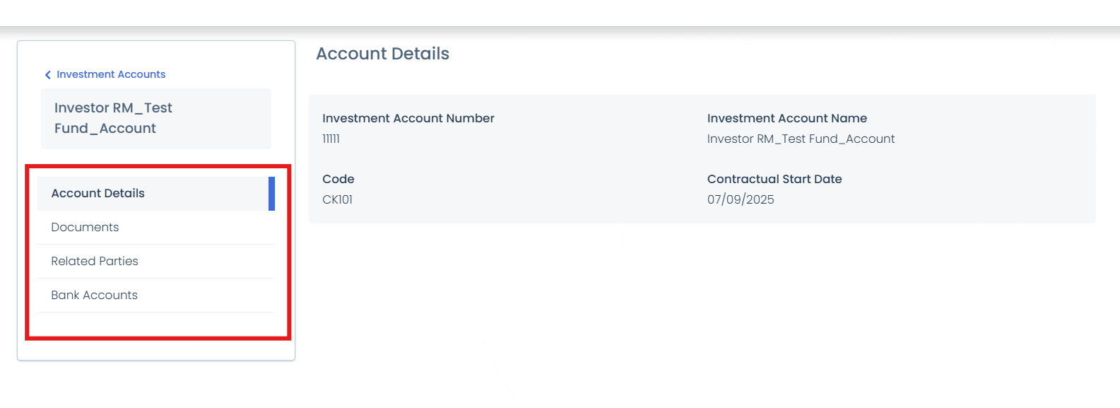 Investment Account Details Page