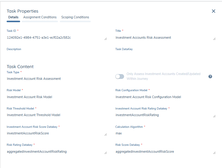 Investment Account Risk Assessment Task Configuration