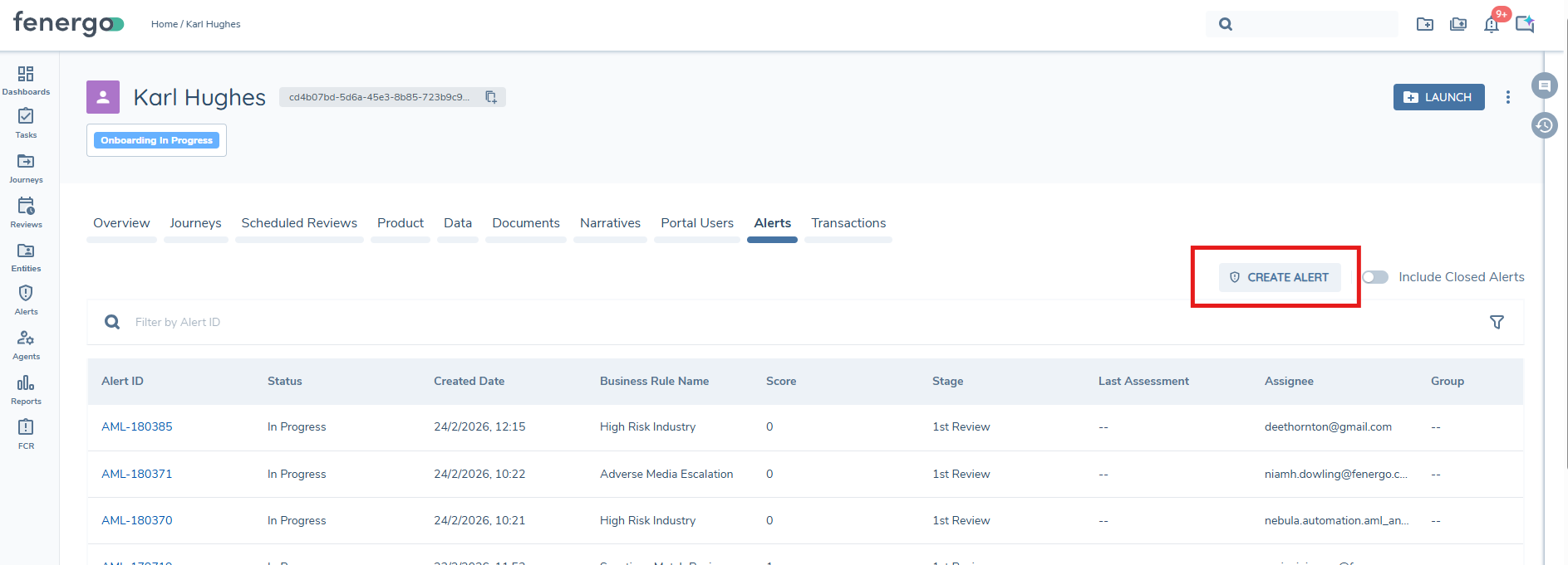 Non-Transactional Manual Alert