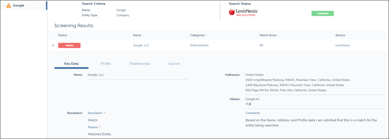 Screening Results Table