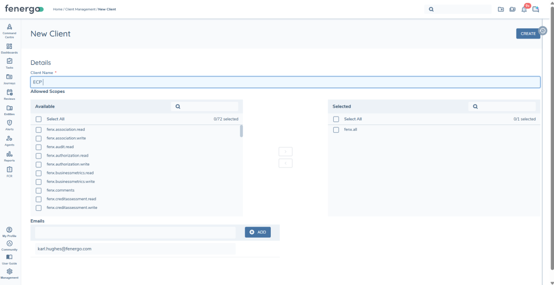New Client form