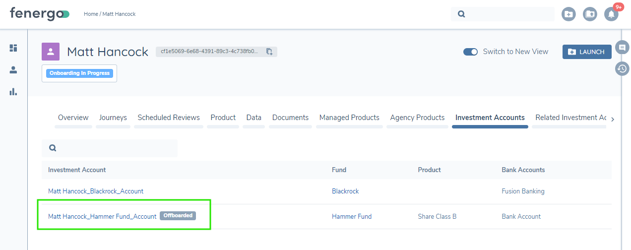 Offboarded Investments Accounts