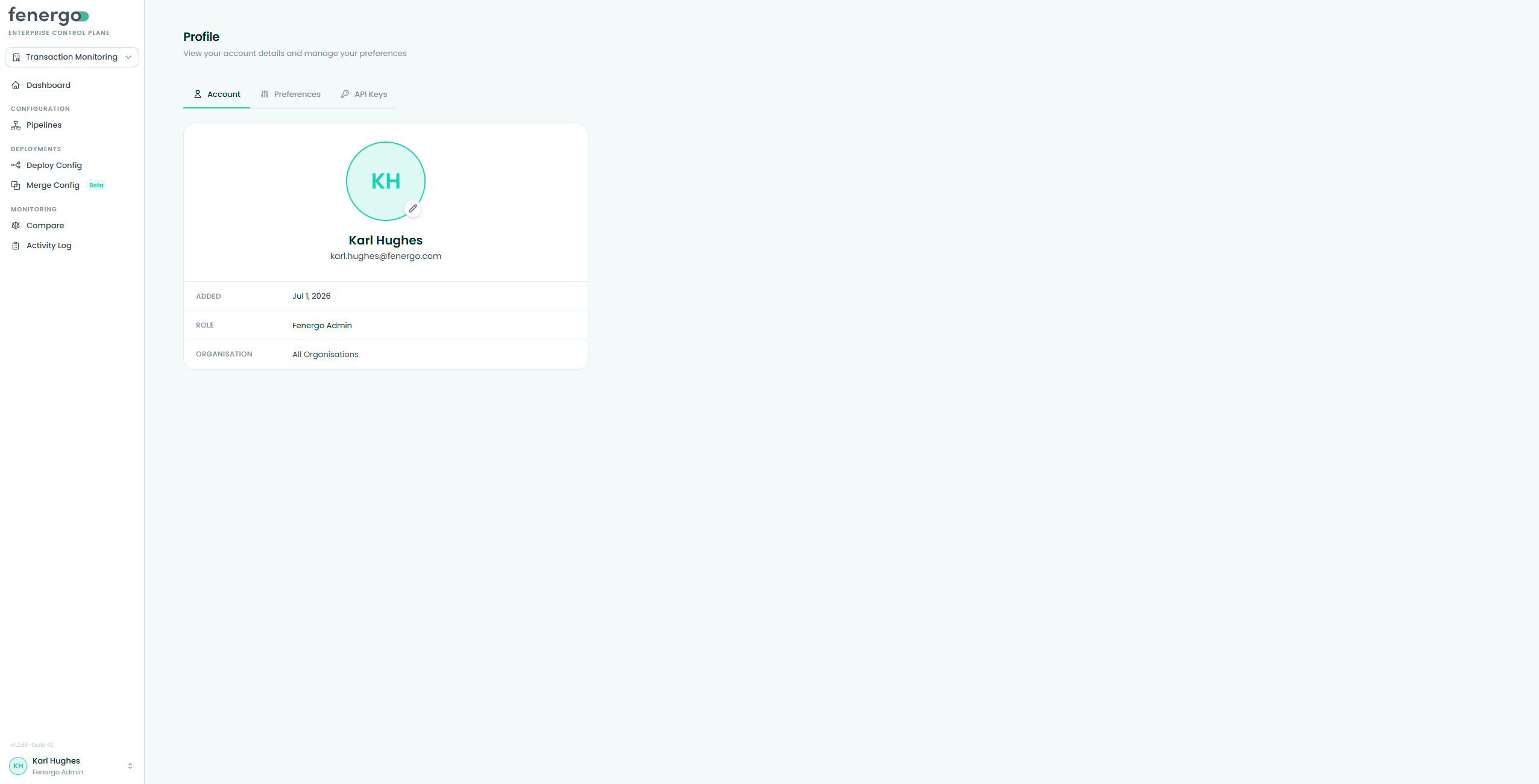 Profile — Account tab