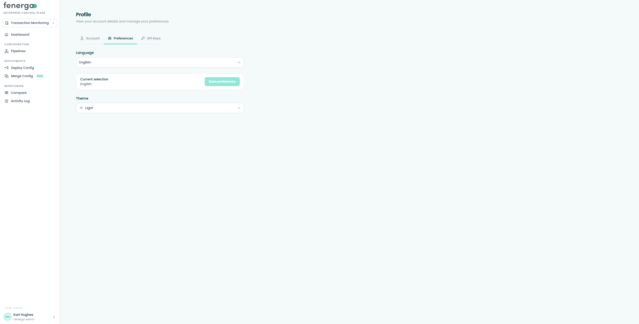 Profile — Preferences tab