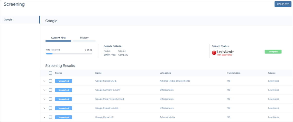 Screening Results - Unresolved