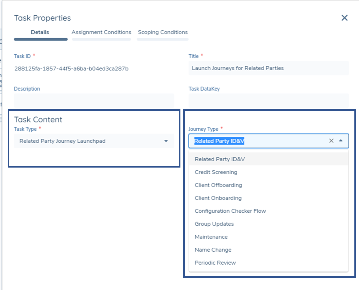 SelectingJourneyTypeinRelatedPartyJourneyLaunchpadTask